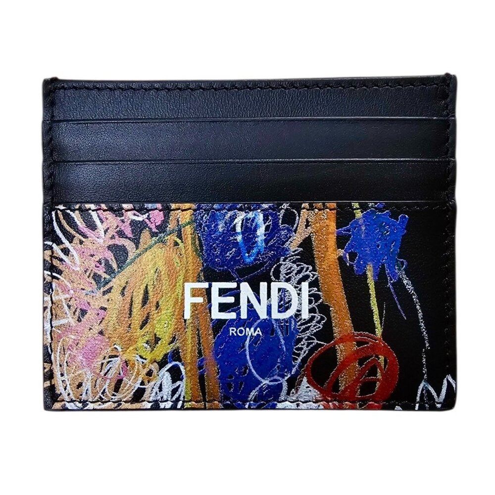 FENDI Card Holder Wallet Graffiti Fielding Print Leather Card Tags Case in Box